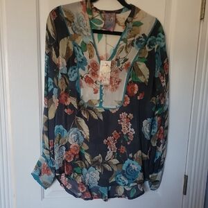 Johnny Was Multicolor Floral Blouse Asian New Nwt Small S